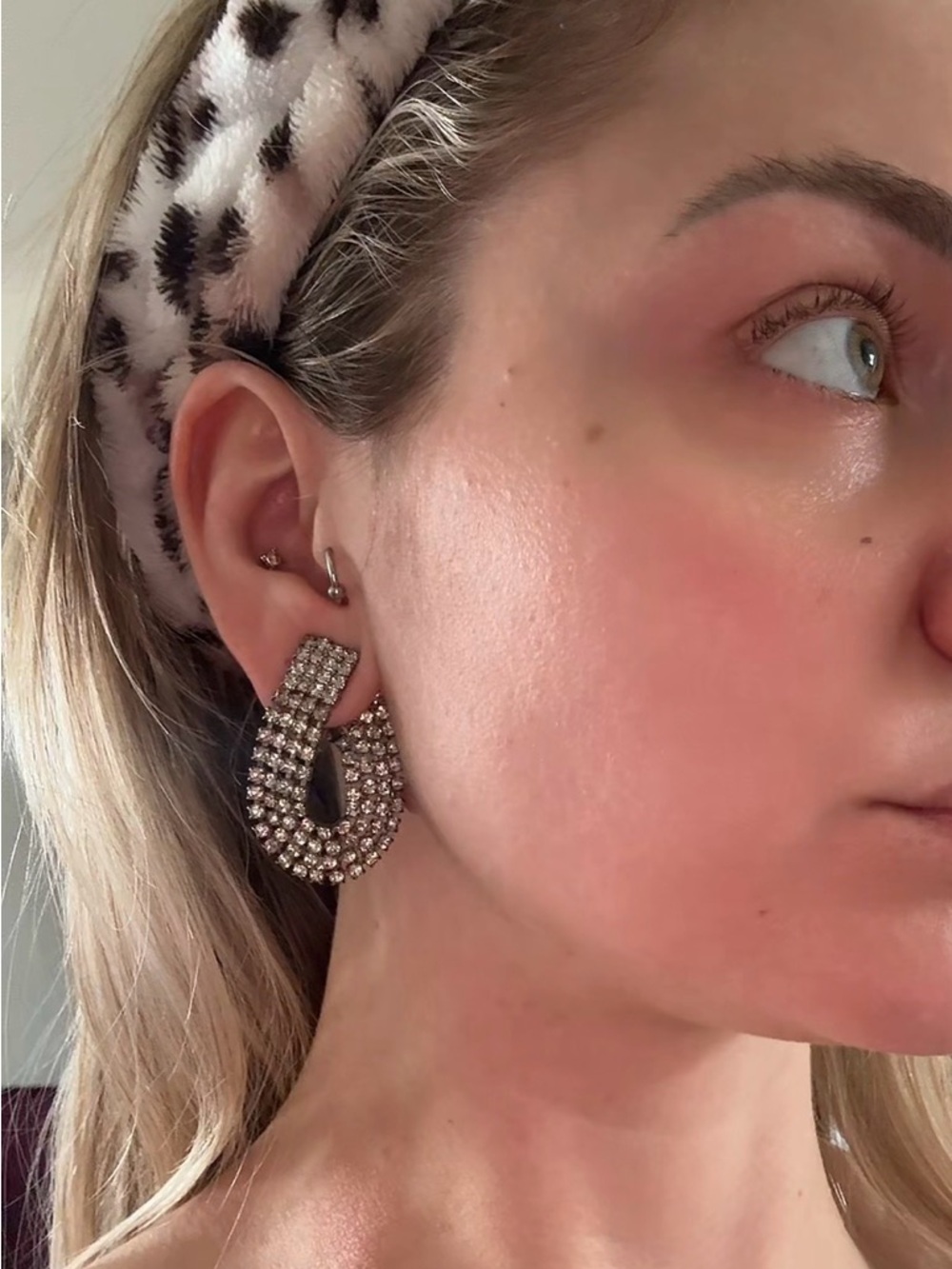 Crystal-Embellished Silver Hoop Drop Earrings